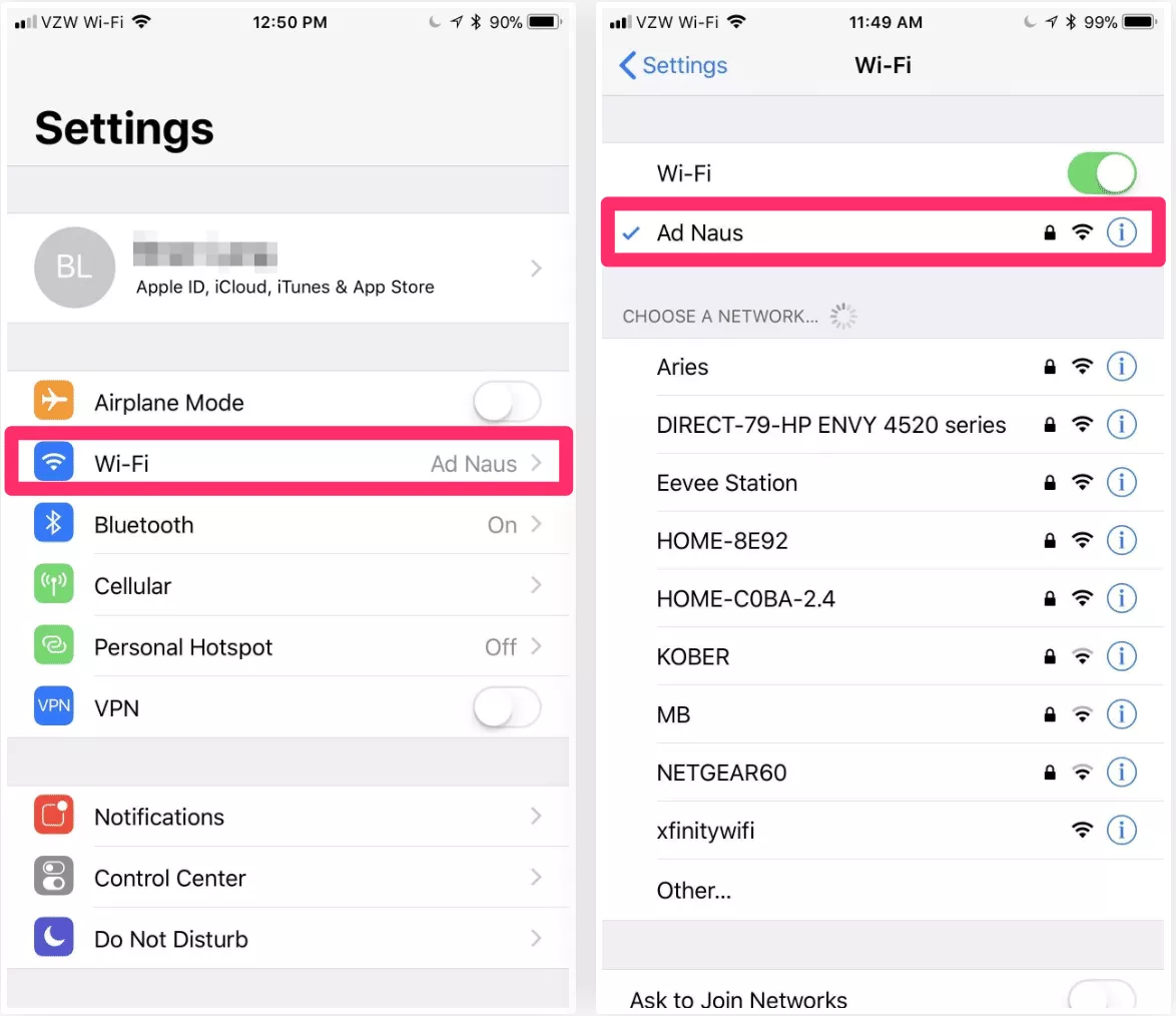 On your iPhone, the network name with a checkmark is your SSID