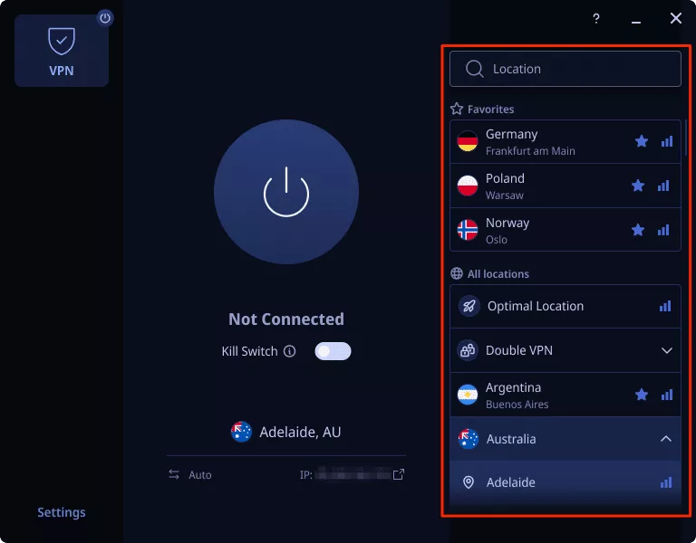 Pick the desired VPN server location