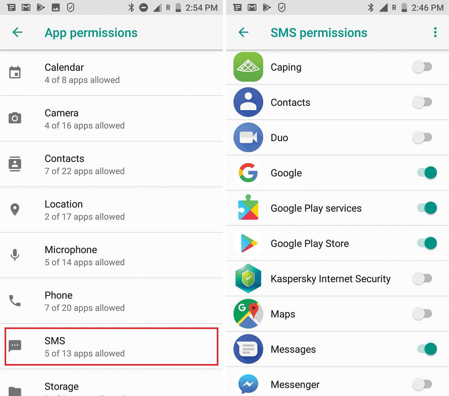 You can manage app permissions on your Android device