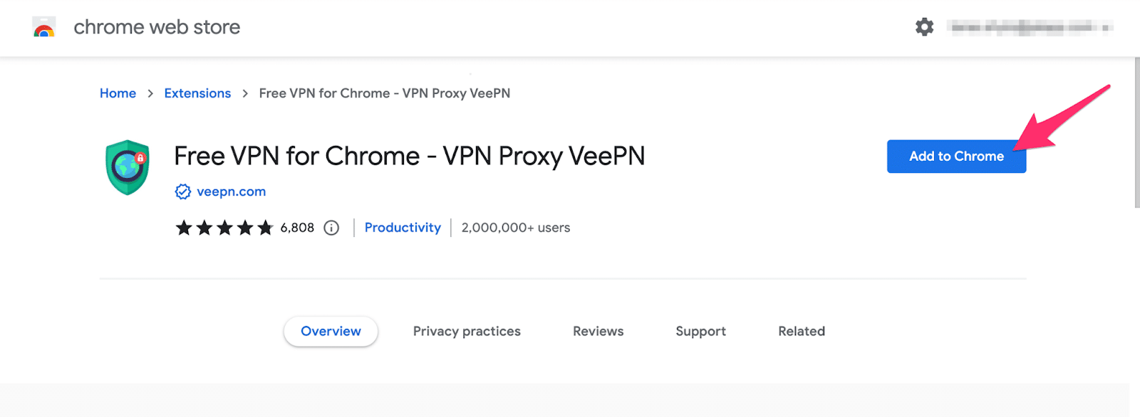Add VeePN extension to your Google Chrome browser