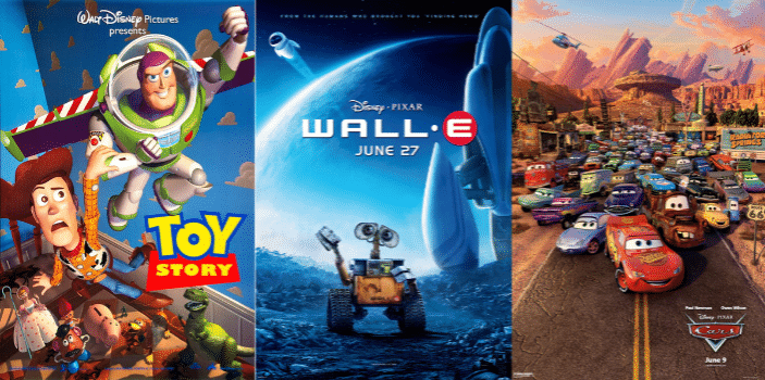 Examples of Pixar animated movies available on Disney Plus