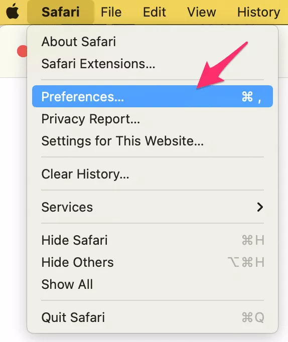 Open Safari preferences