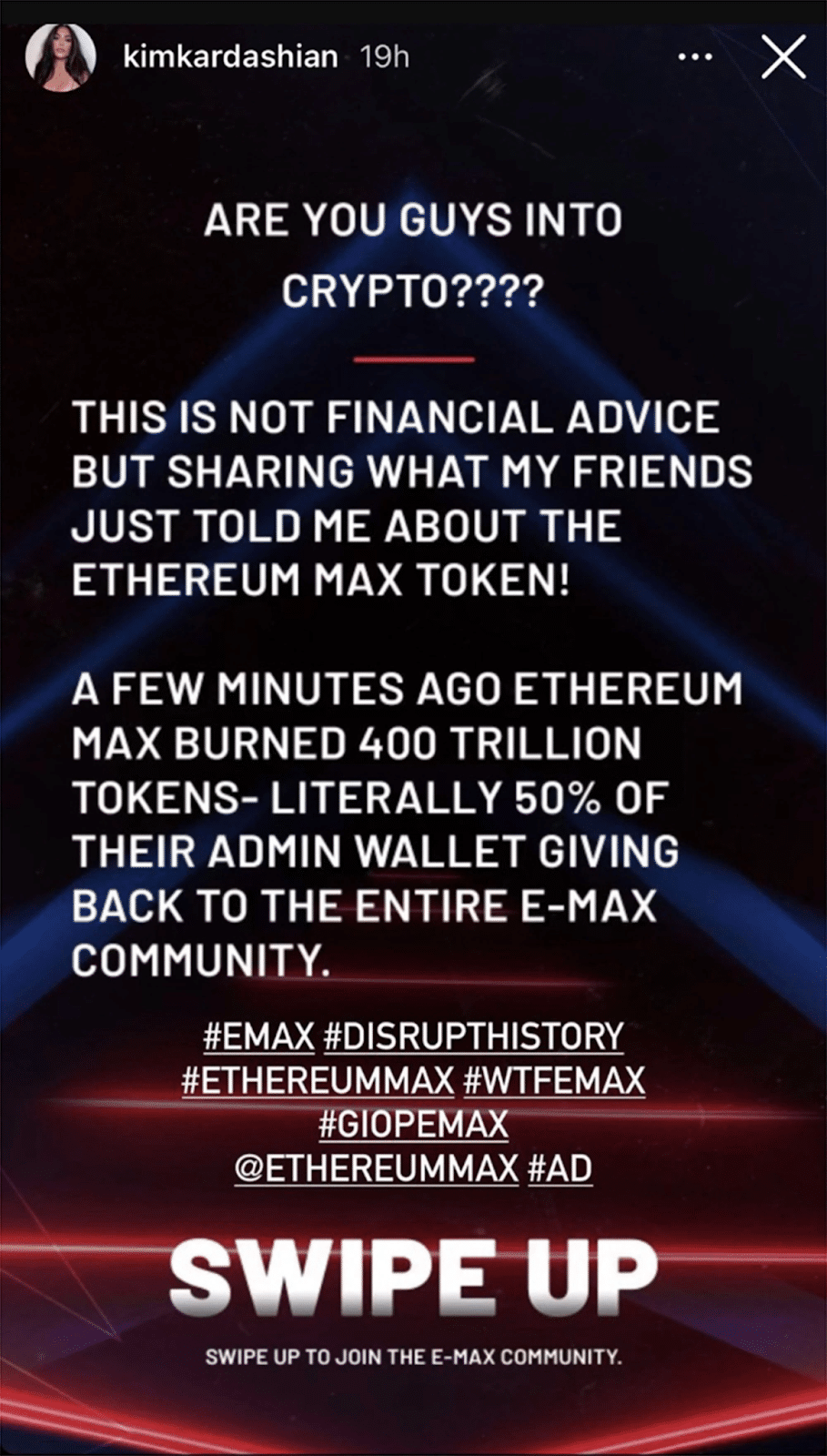 Kim Kardashian promoted Ethereum Max, which appeared to be a pump and dump scheme.