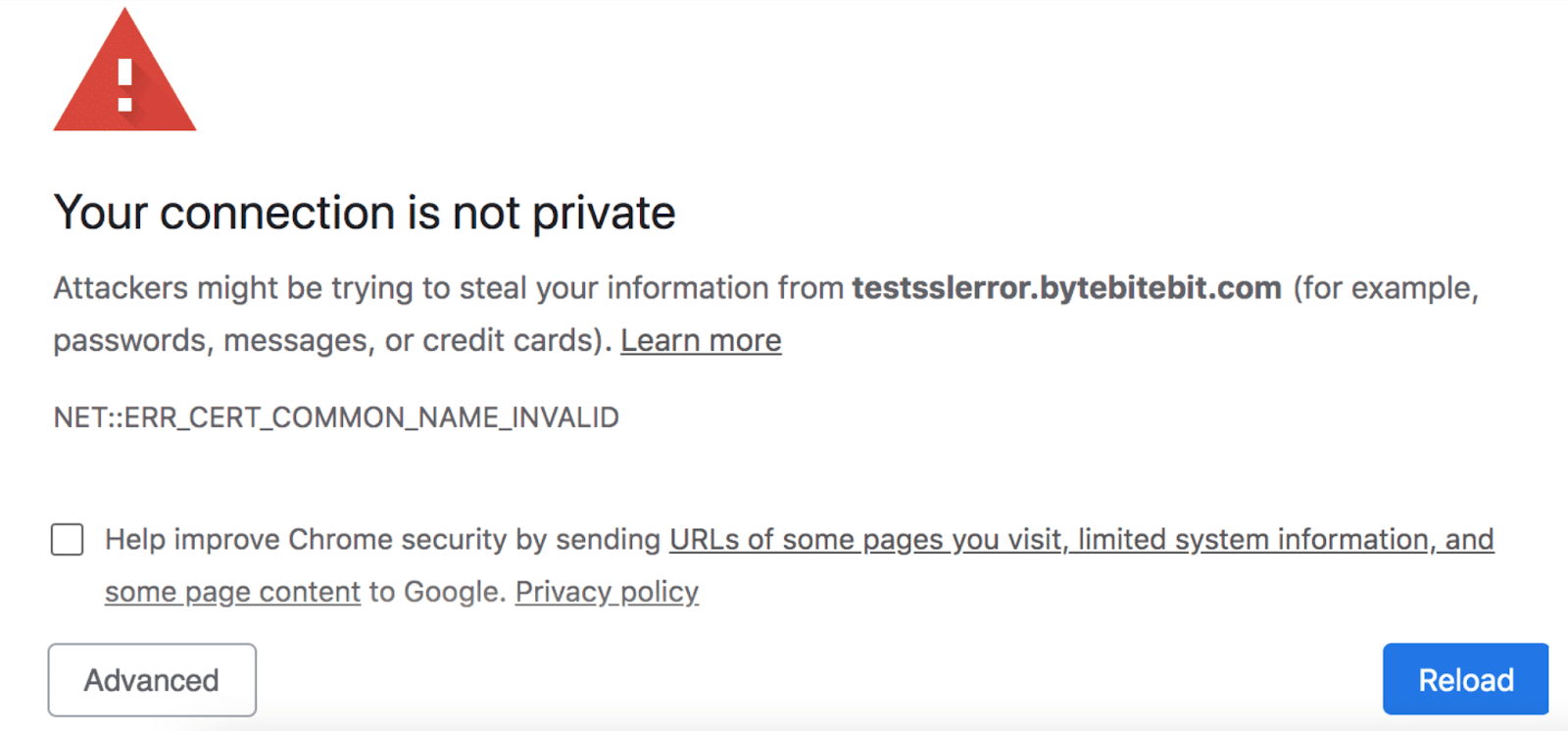 "Your connection is not private" error