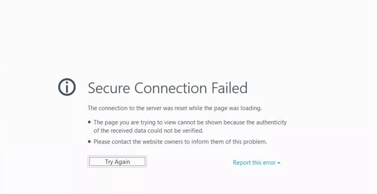 Common error message in Mozilla Firefox browser