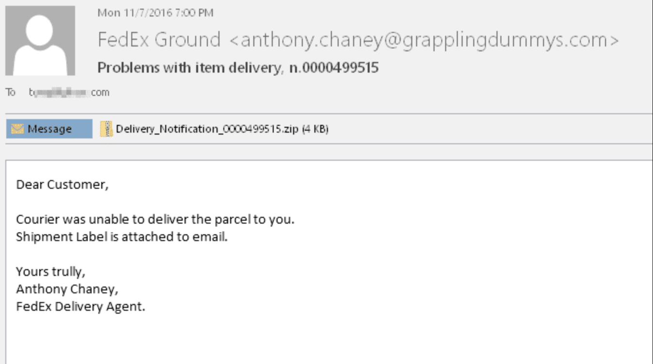 An example of a delivery scam.