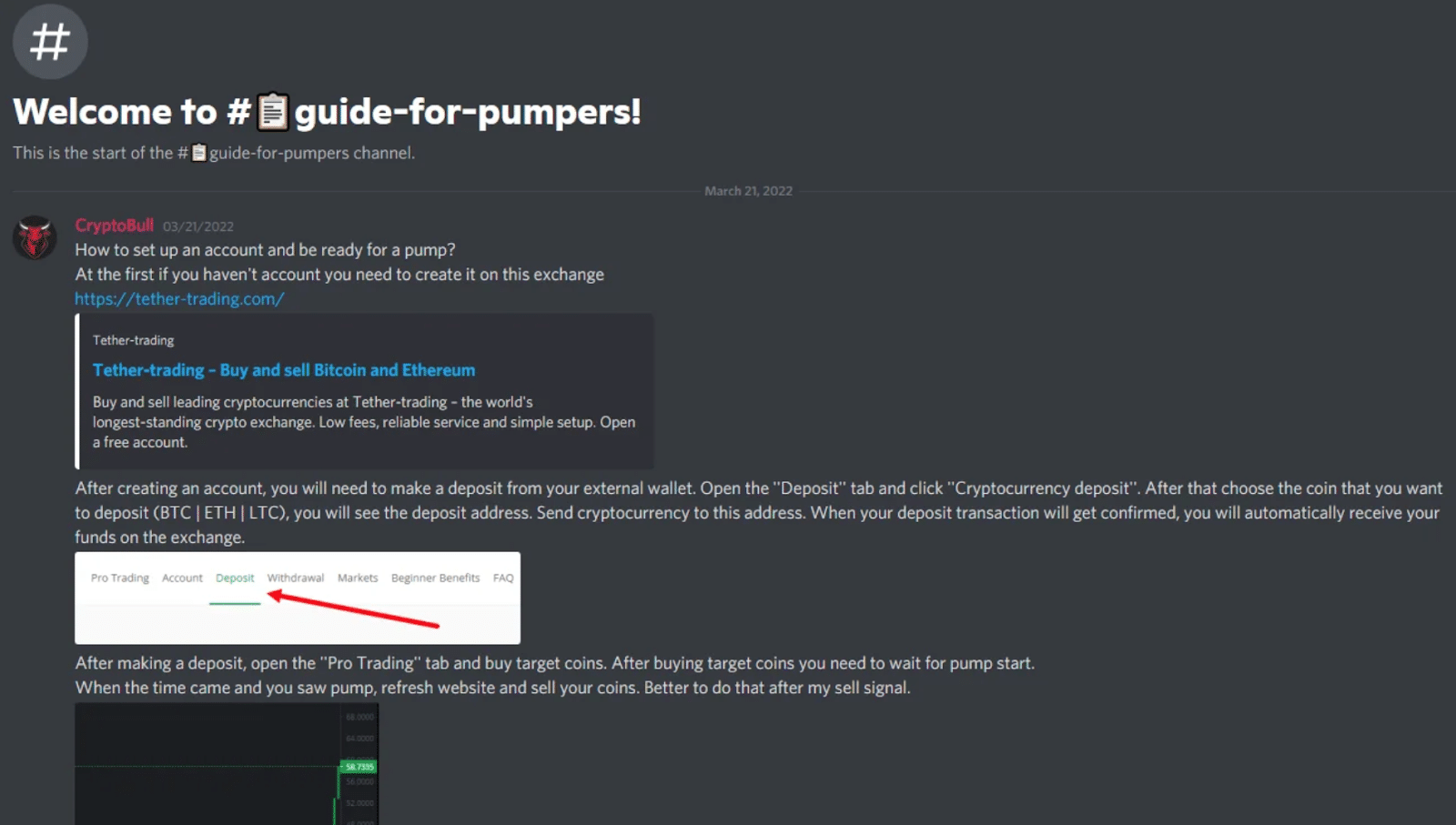 An example of a crypto pump and dump Discord group.