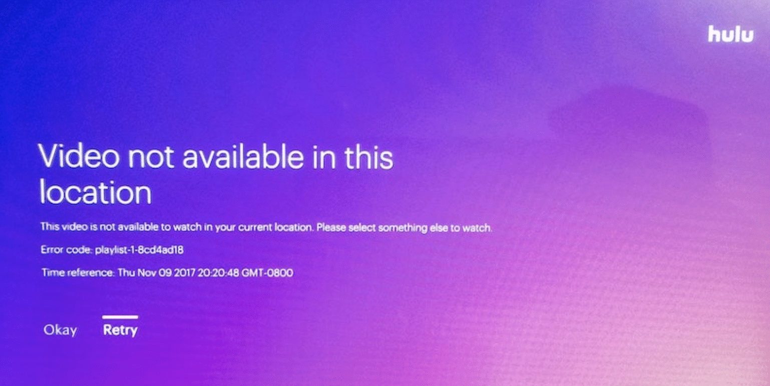 Hulu error message