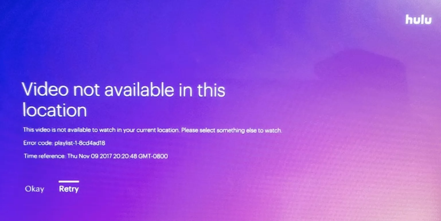 Hulu error message