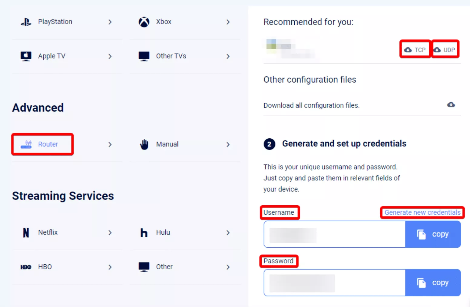 Setting a VPN for your router firmware and generating new credentials