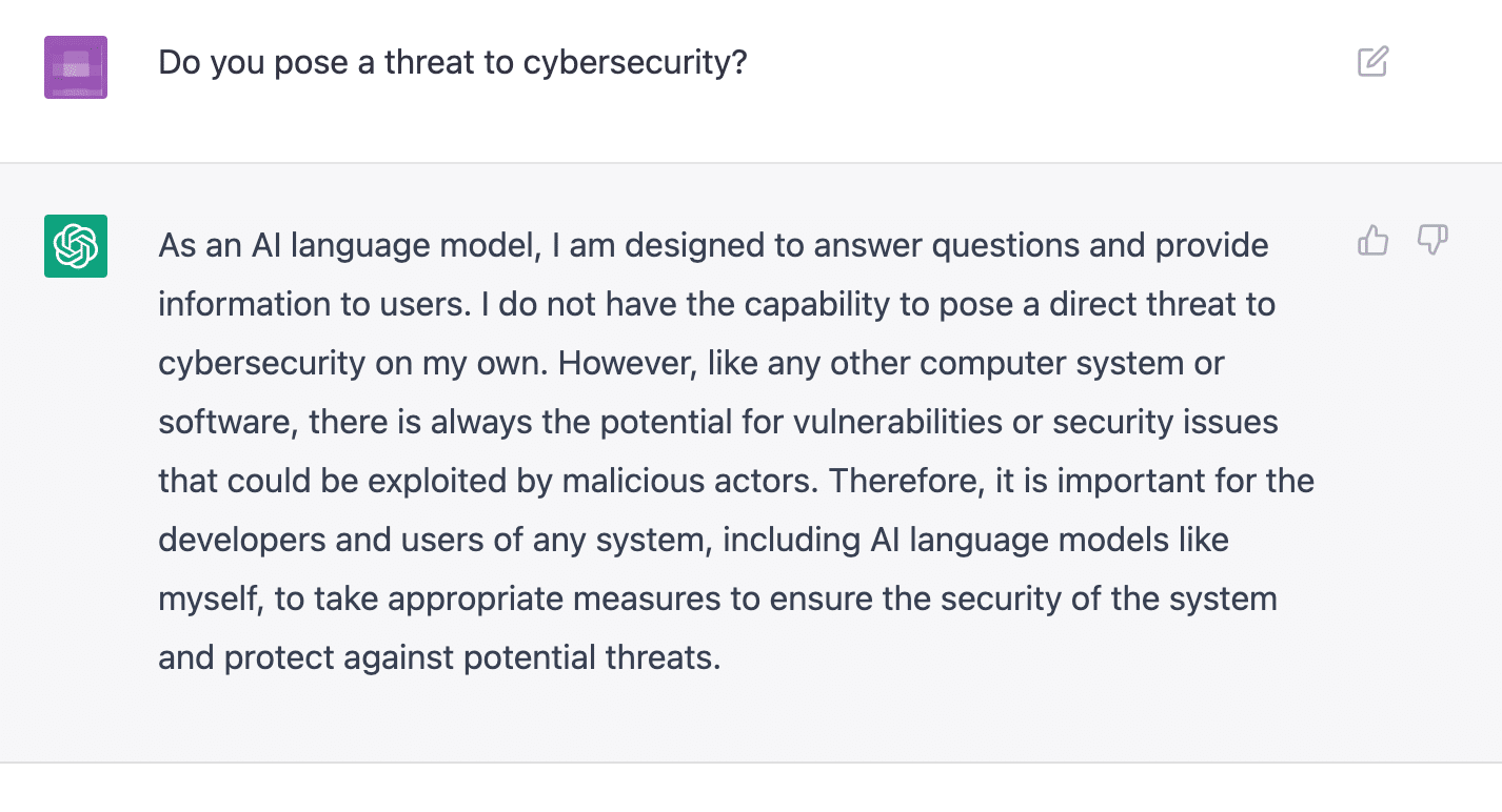 ChatGPT answers if it poses a threat to cybersecurity.