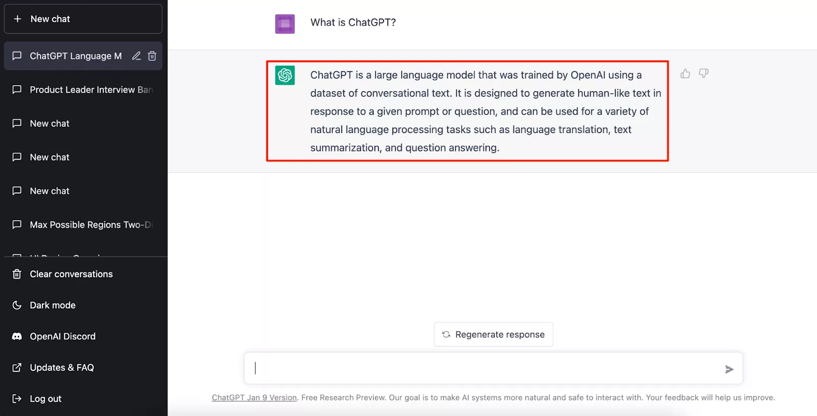 An example question to ChatGPT and the bot’s response