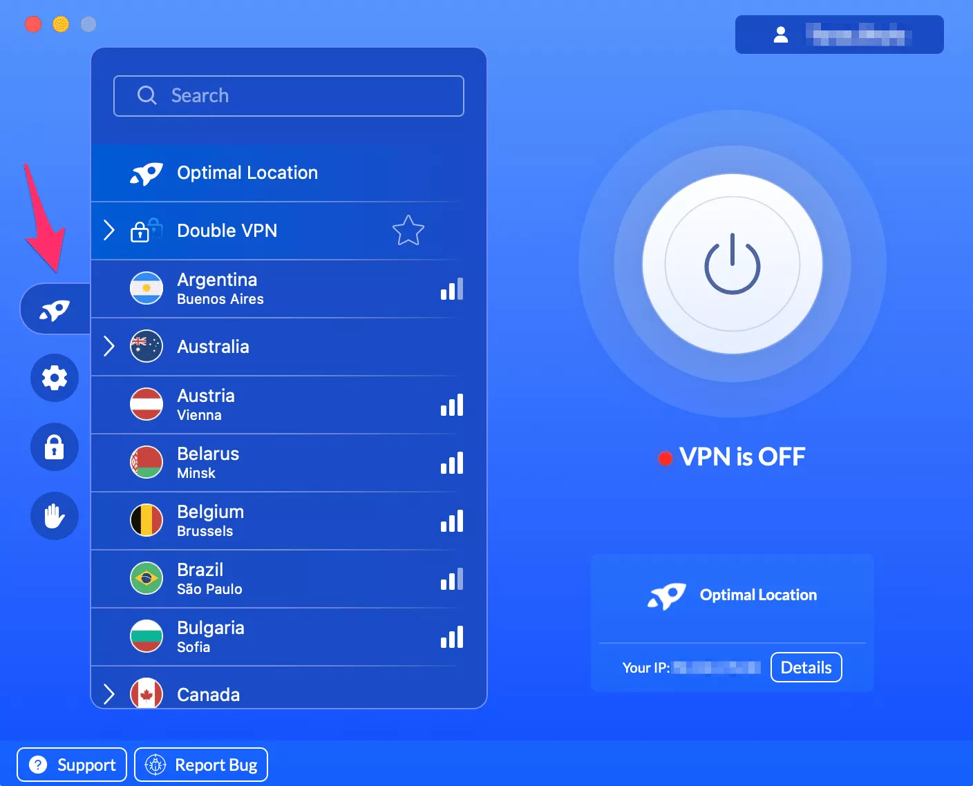 Select a VPN server in the preferred location.