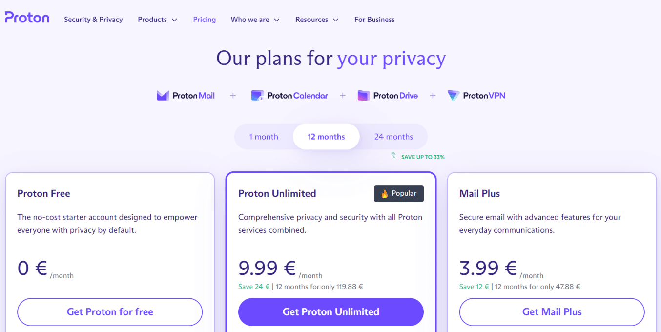 Protonmail Pricing