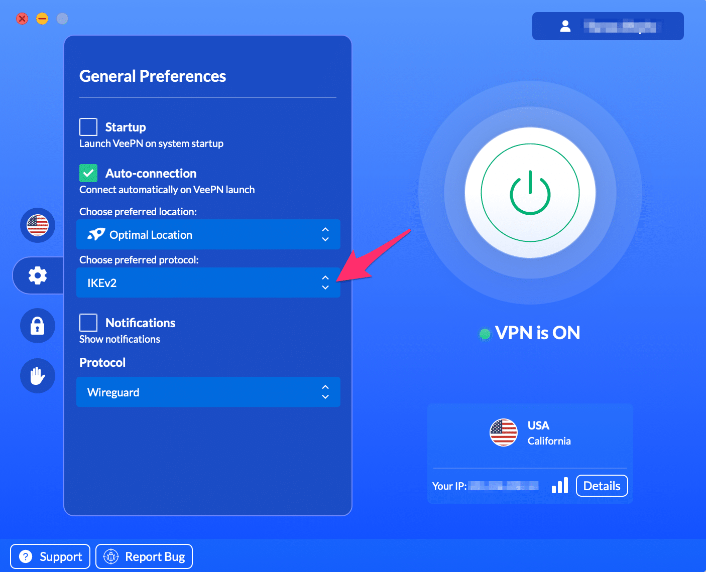 Change your connection protocol in the VeePN app settings.