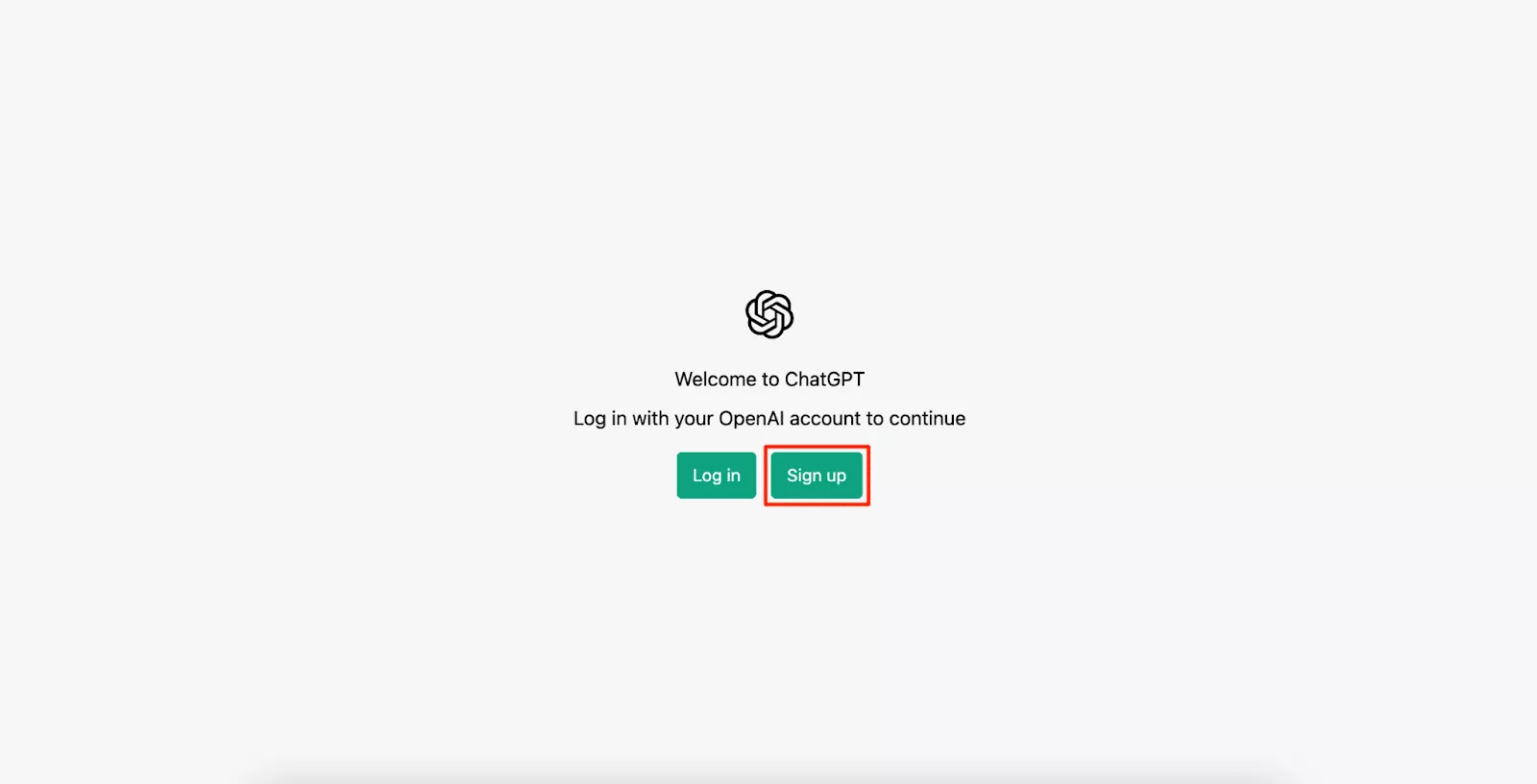 Choose the "Sign up" option to create an OpenAI account