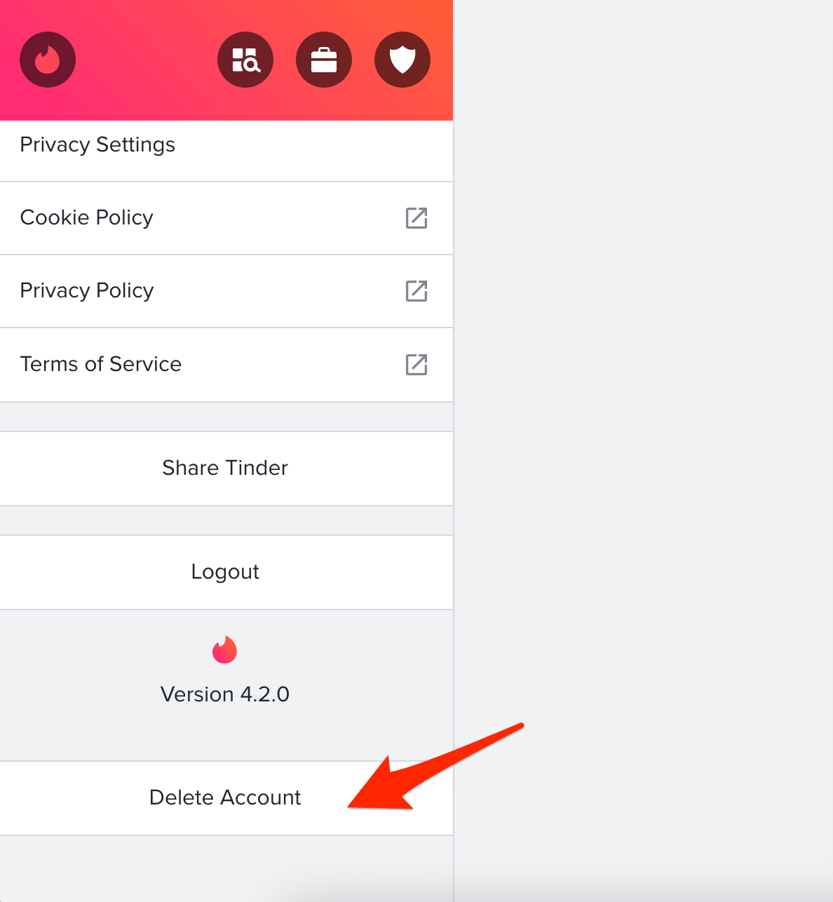 Select the "Delete Account" option