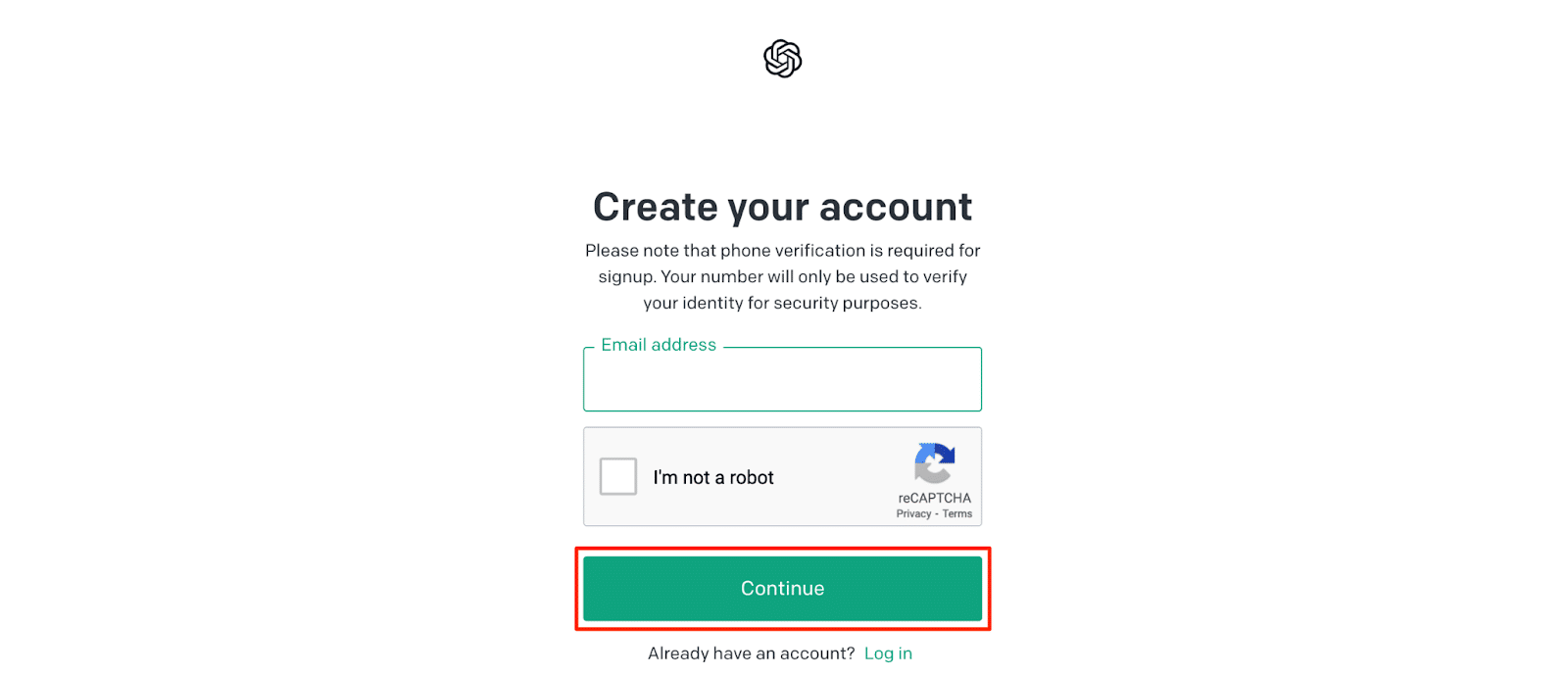 Fill out the form to create your account and click "Continue"