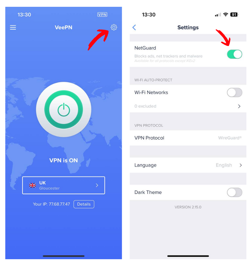 How to enable VeePN NetGuard on iOS