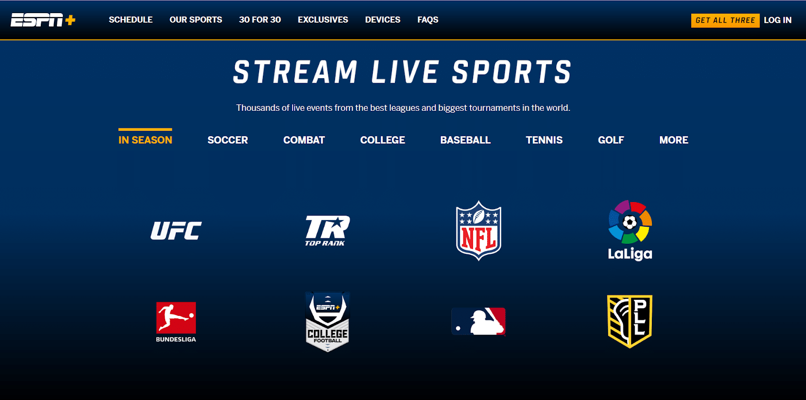 ESPN+ homepage