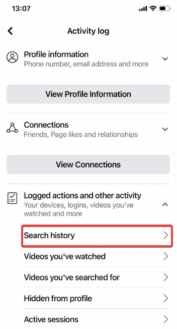 Tap Search History