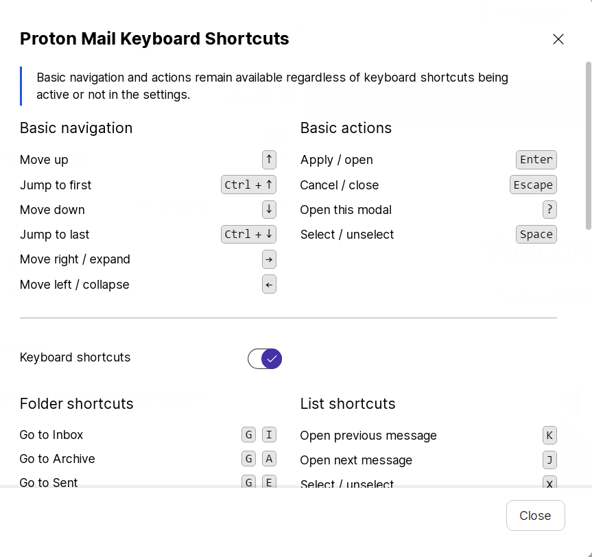 ProtonMail keyboard shortcuts