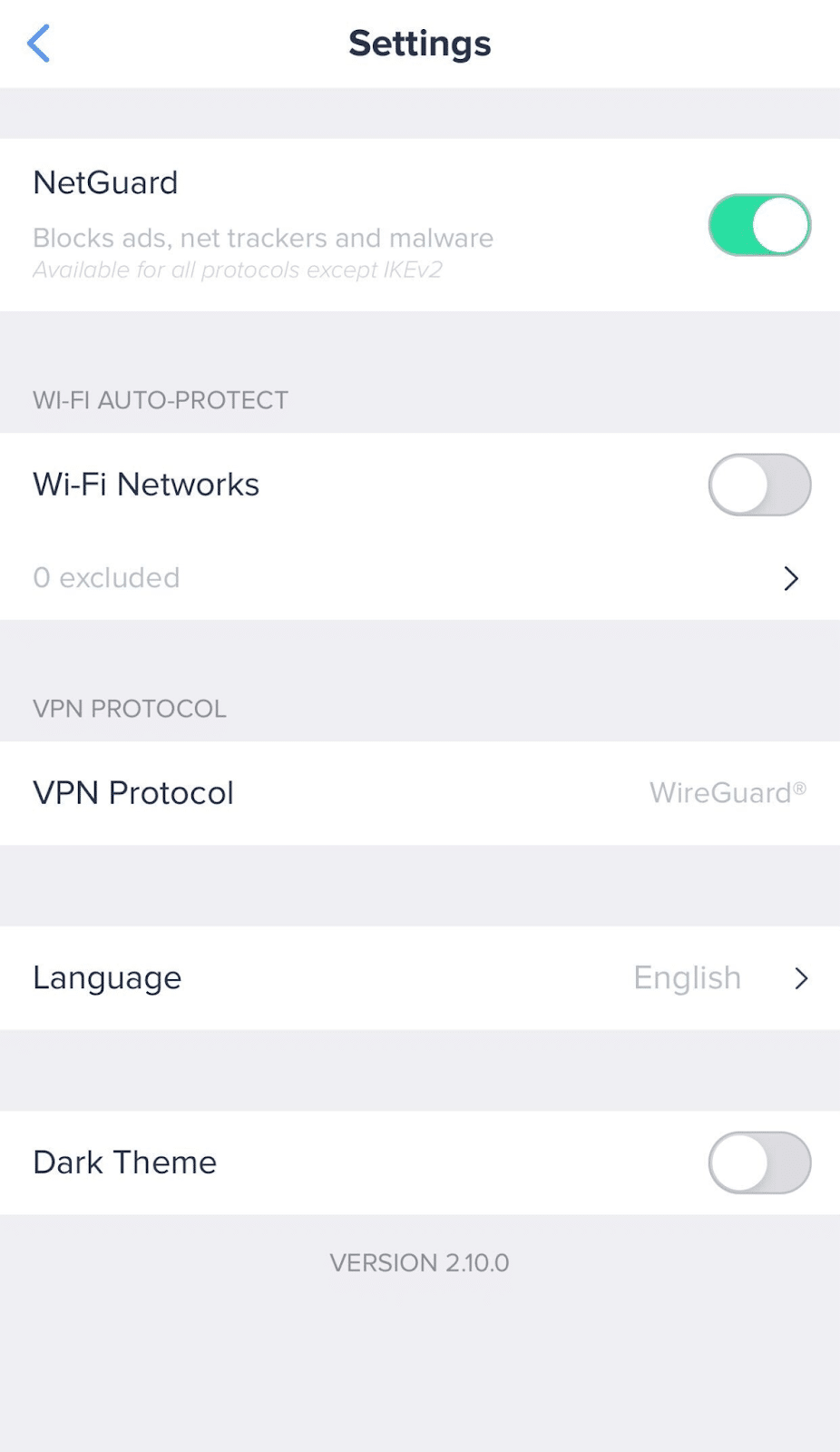 VeePN settings on iOS