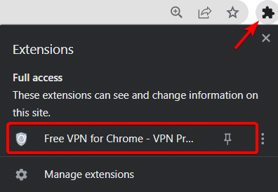 VPN Chrome Extension in the Extensions tab