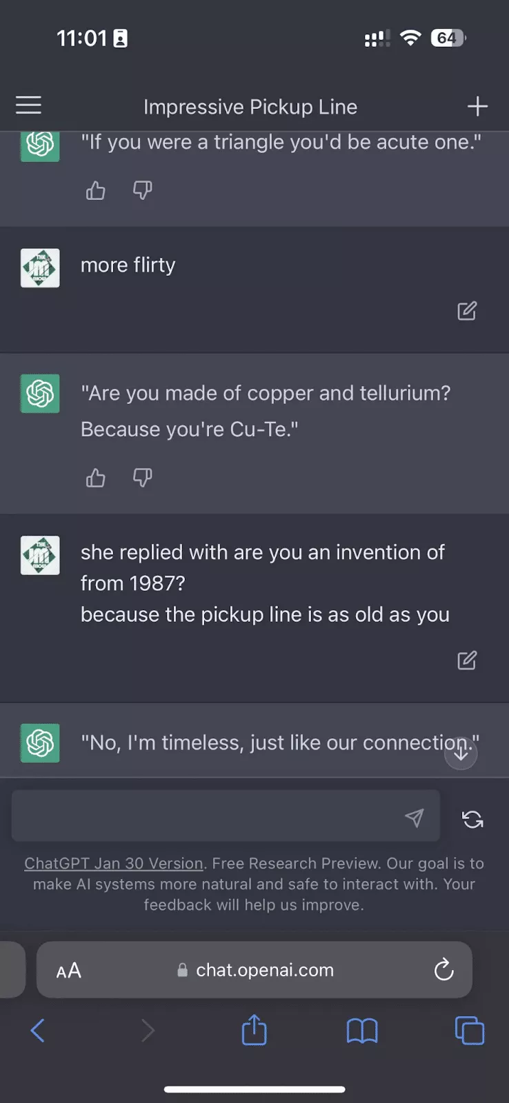 Use Use ChatGPT to create pickup lines 