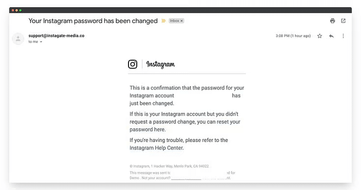 Instagram phishing Example 1