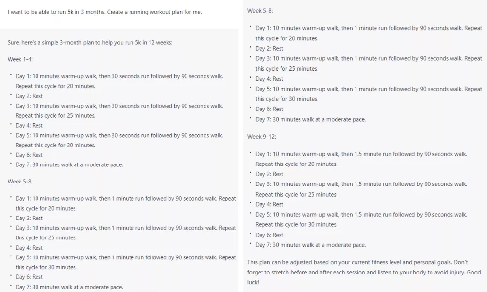 Use ChatGPT to create customized workout plans 
