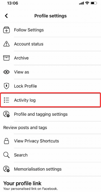 Tap the Activity Log option