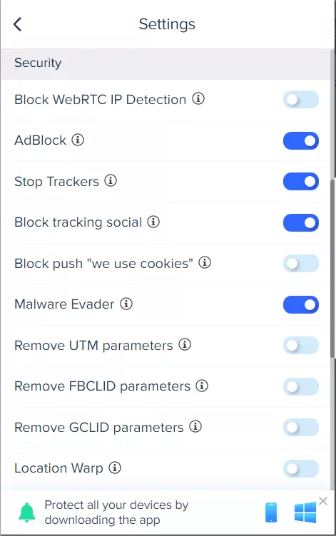 Tracking prevention in VeePN Chrome Extension 