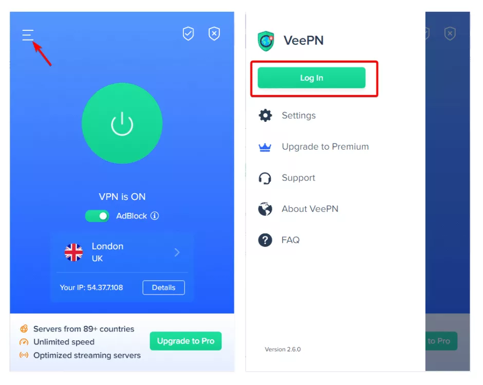 Log into VeePN VPN for Chrome 