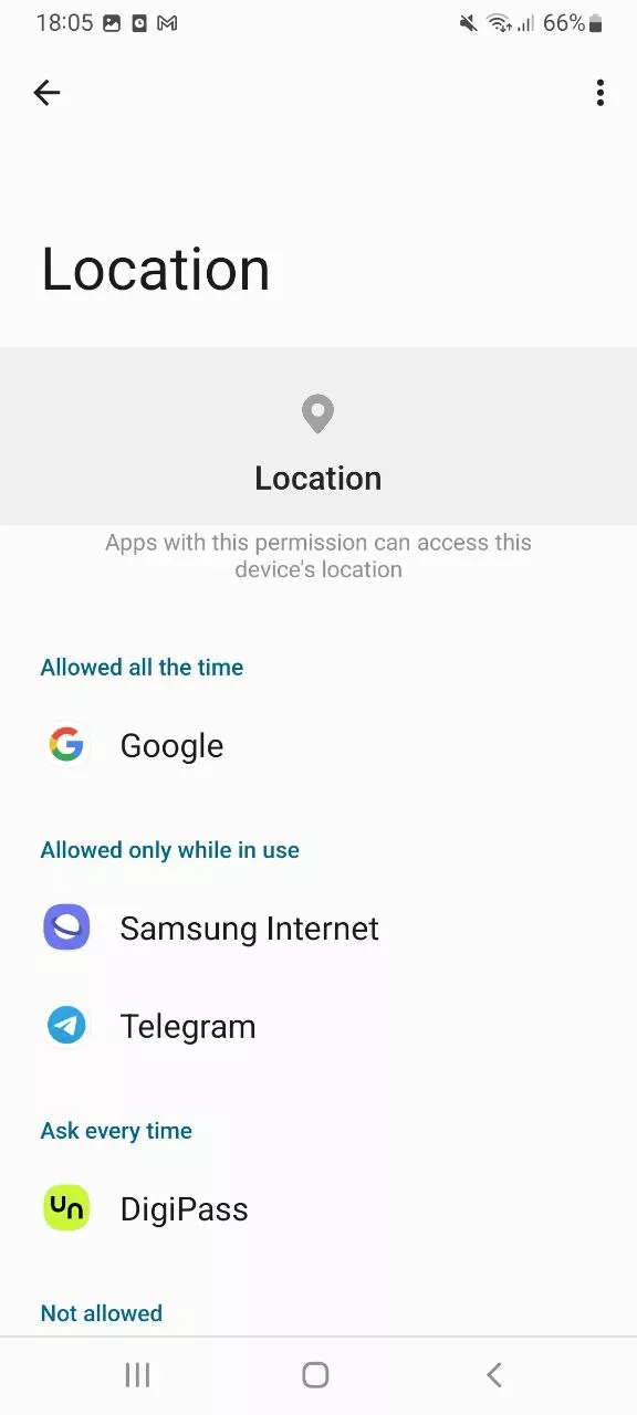 Location settings on an Android phone 