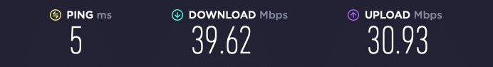 Screenshot of the site Speedtest.net showing our online speed without a VPN