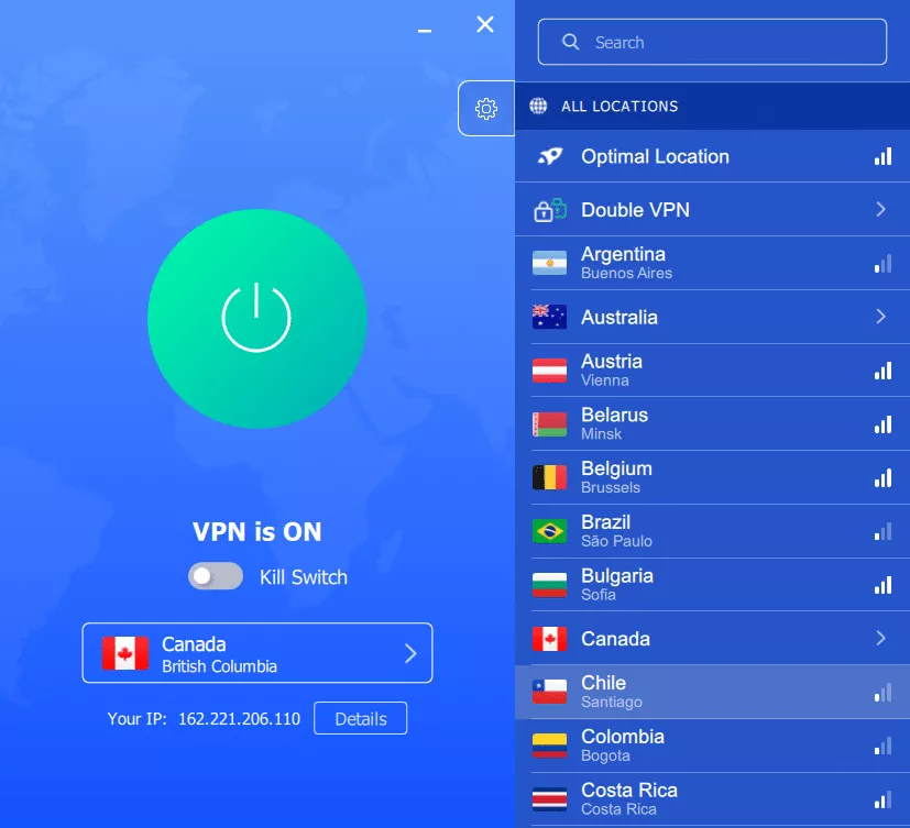 How to establish a VPN connection in the VeePN app 