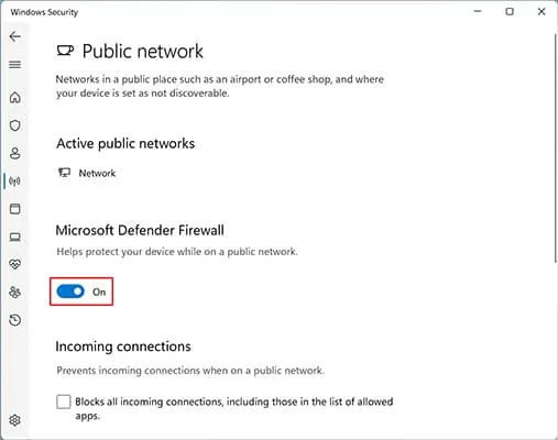 Windows public network settings