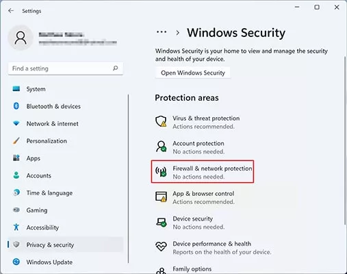 Windows security settings