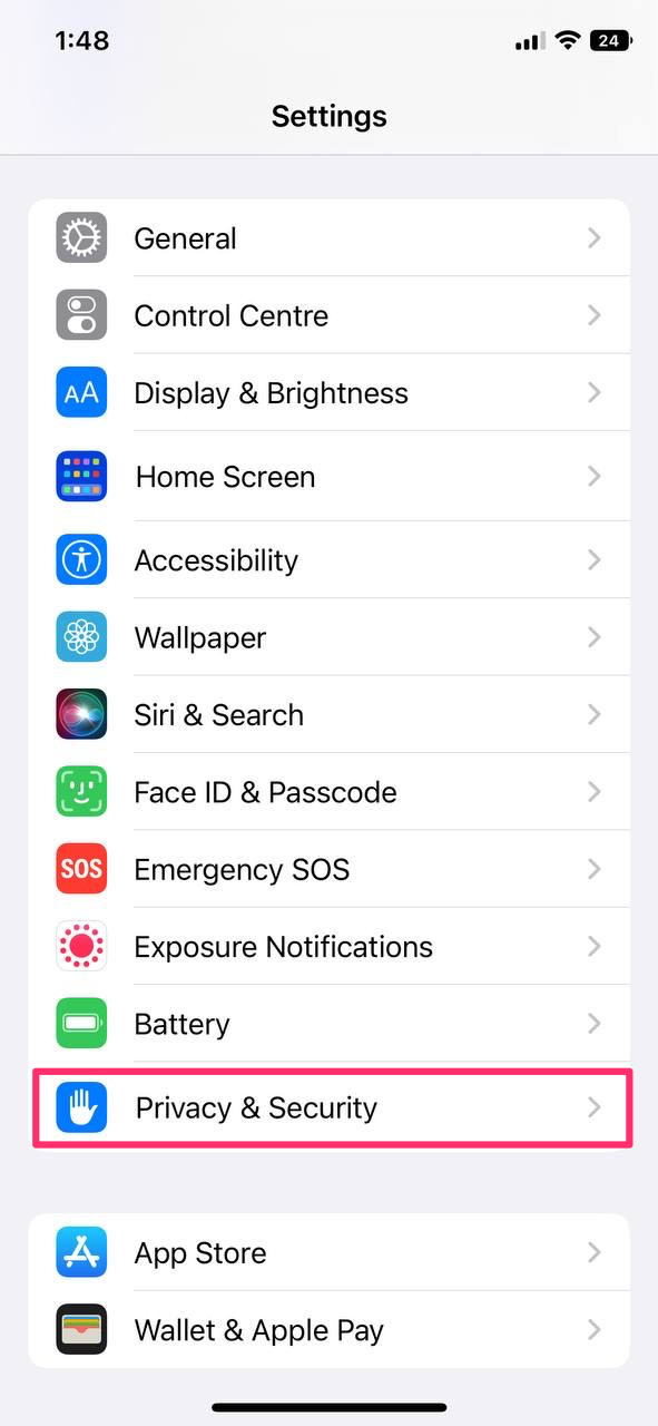 Open "Settings" > "Privacy & Security" on your iPhone