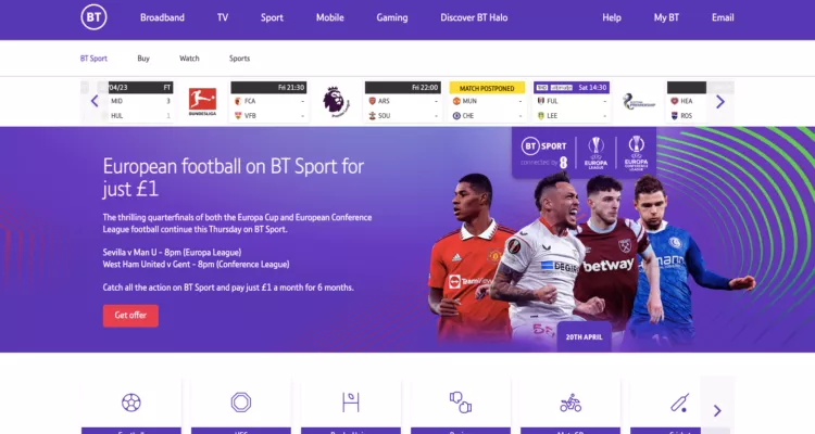 BT Sport website