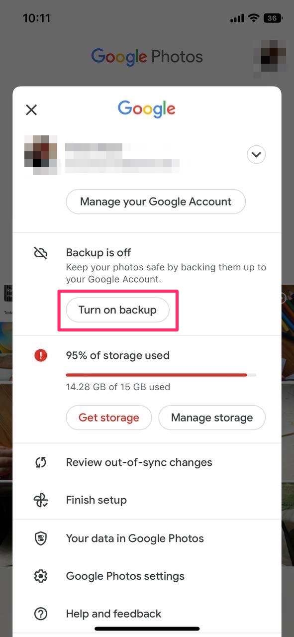 Tap "Turn on backup" and then turn it off again