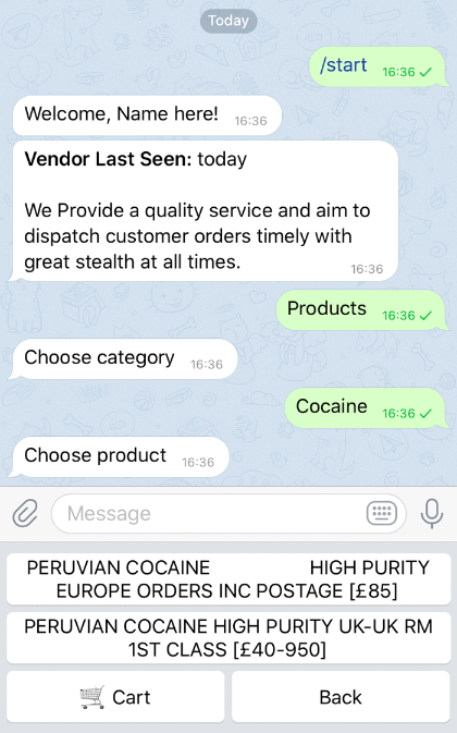 An example of a Telegram channel for drug trafficking