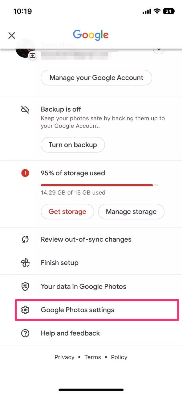 Go to Google Photos settings