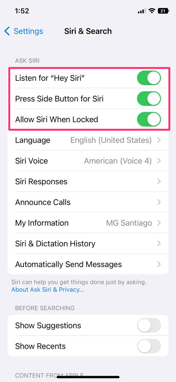 Disable "Listen to Hey Siri,” "Press Side Button for Siri," and "Allow Siri When Locked"