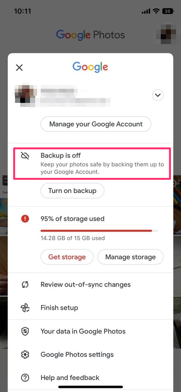 Turn off backup in your Google Photos app
