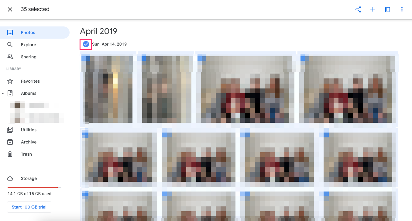 Open the Google Photos website and select the photos you want to delete