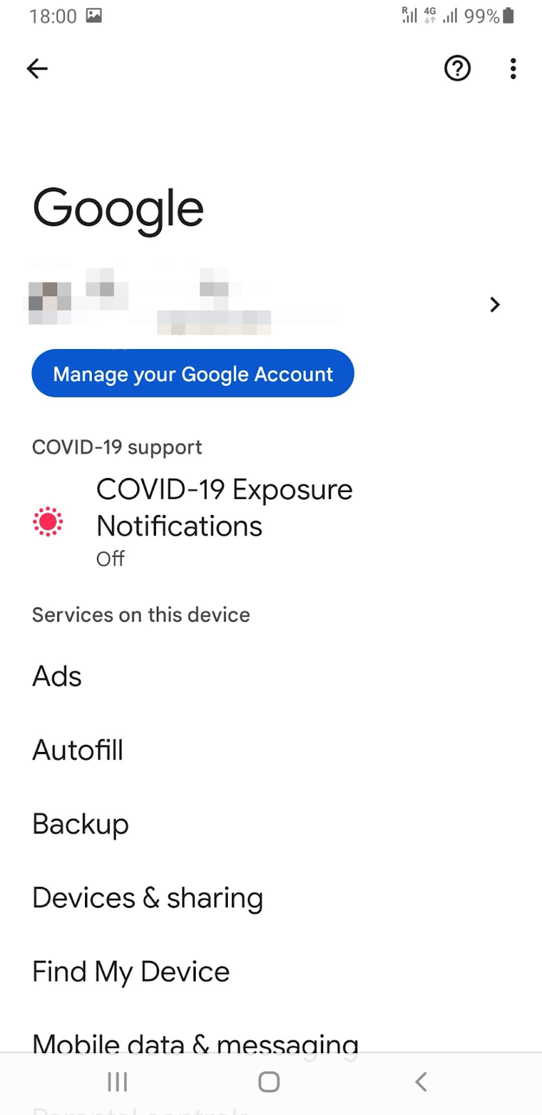 Select "Google" > "Account services"