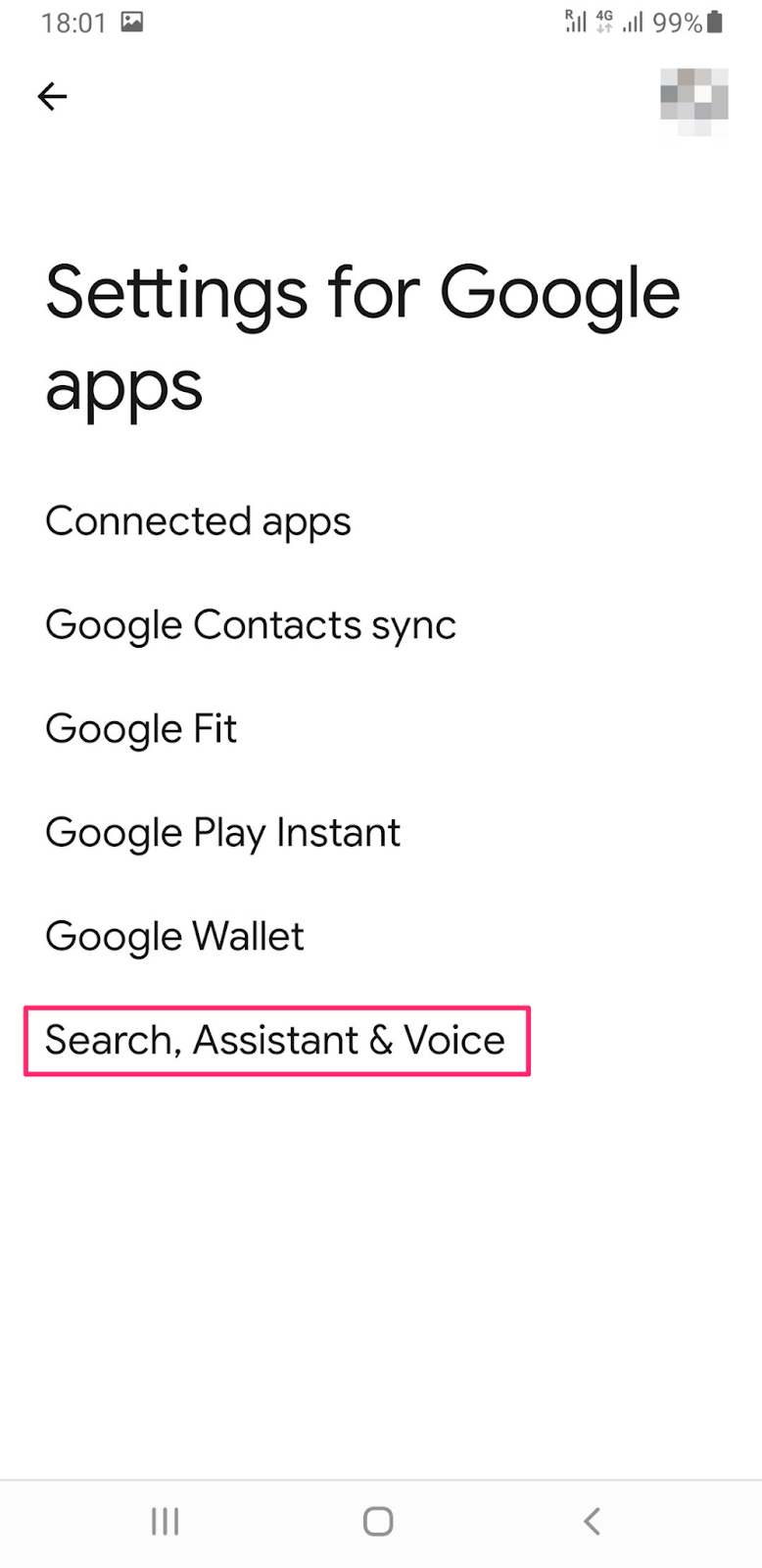 Tap "Search, Assistant & Voice"