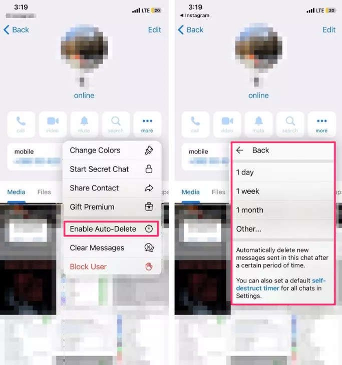 Steps to enable Auto-Delete feature on Telegram